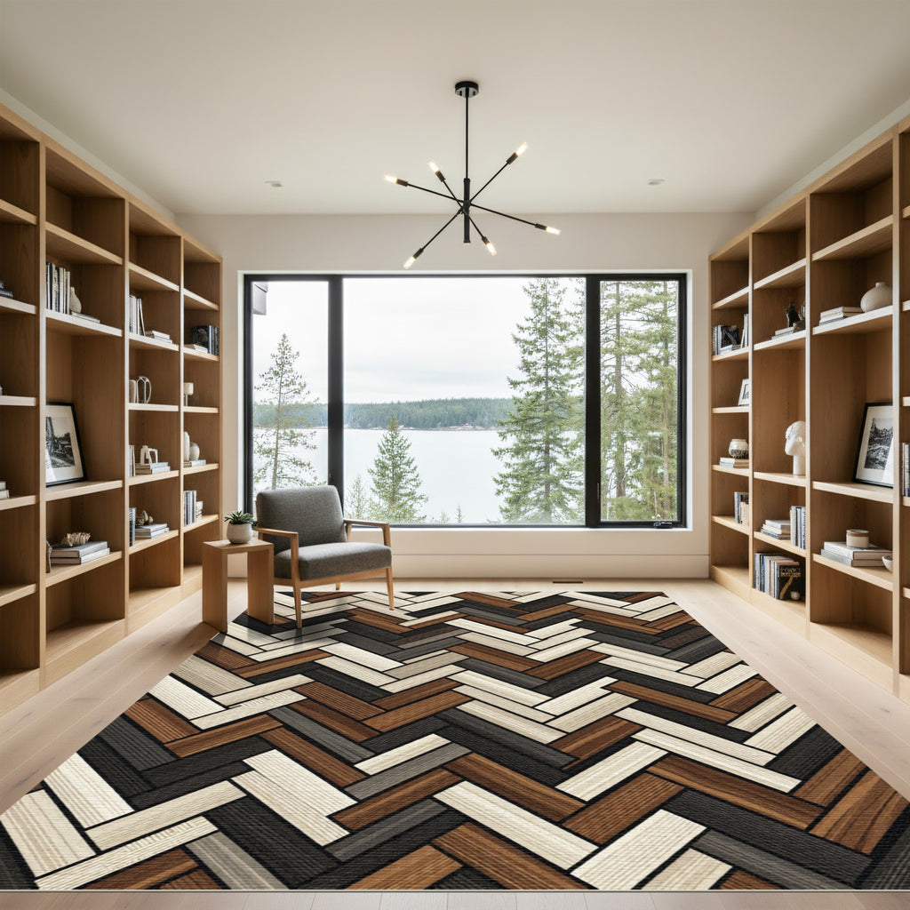 Rustic Wood Grain Herringbone Rug