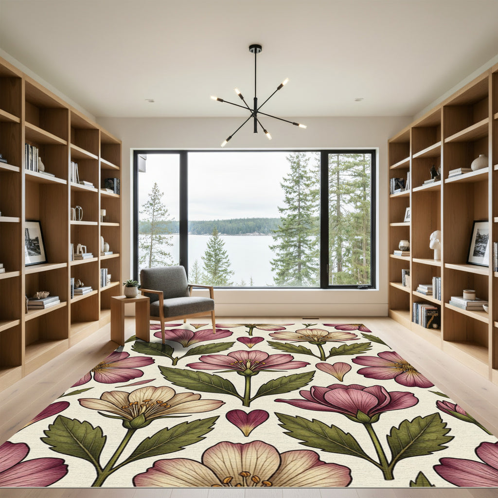 Vintage Romantic Blush Floral Botanical Art Rug