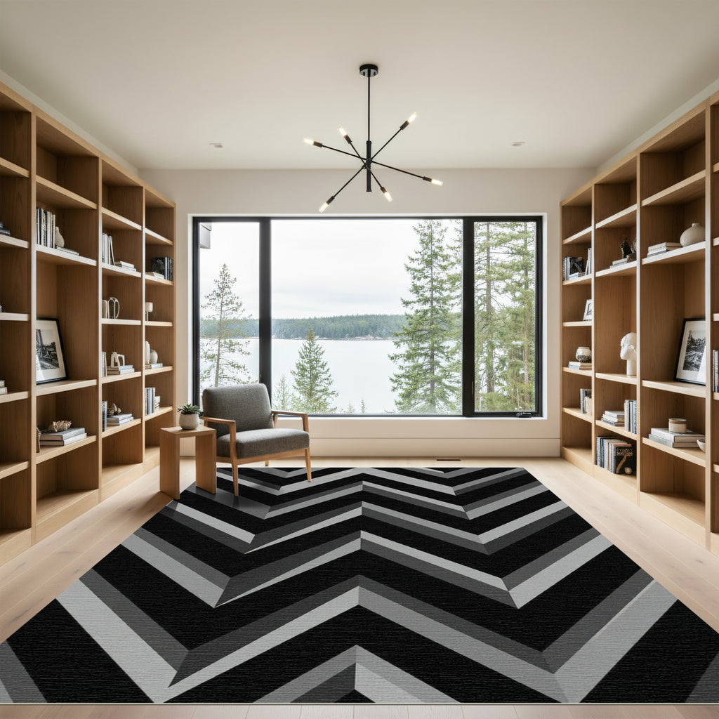 Monochromatic Zigzag Herringbone Inlay Rug