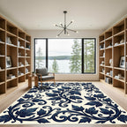 Deep Navy Acanthus Scrollwork Swirls Rug