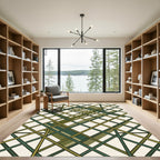 Geometric Olive and Emerald Grid Rug