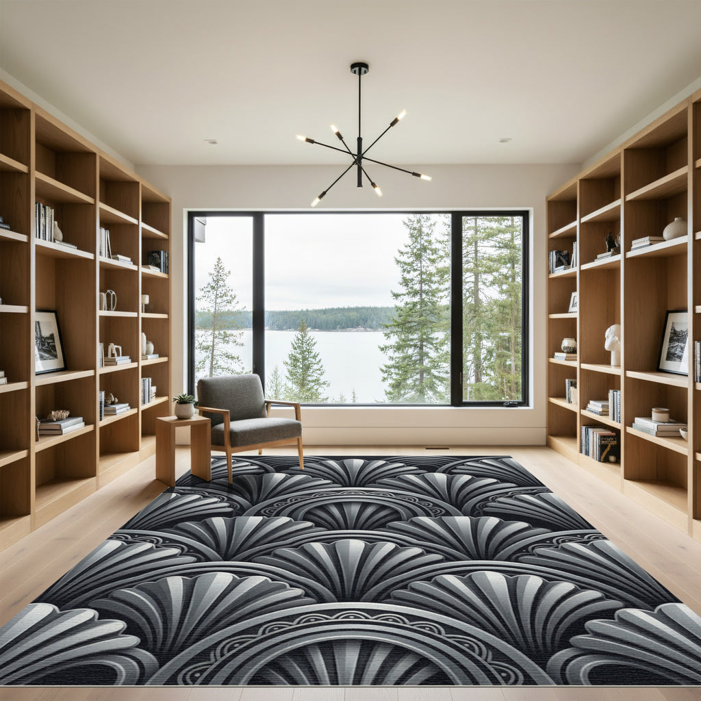 Sophisticated Silver Art Deco Fan Rug
