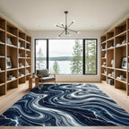 Deep Blue Marble Vein Swirl Rug