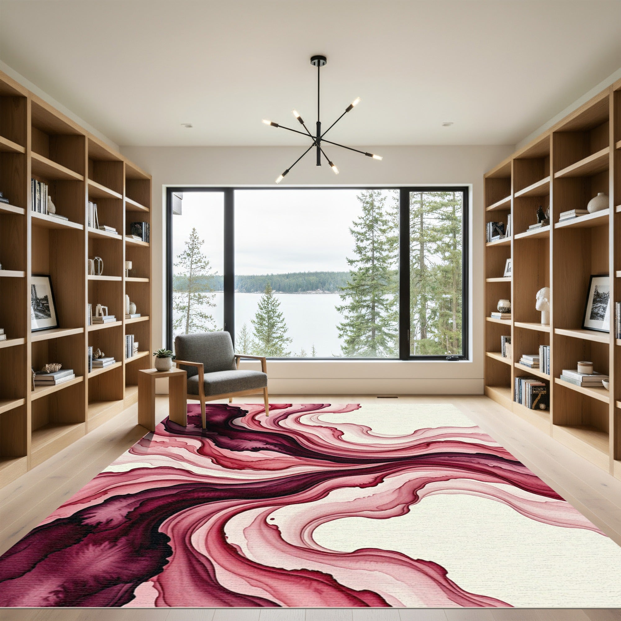 Crimson Flowing Abstract Watercolor Rug