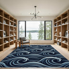 Deep Blue Ocean Swirl Abstract Rug