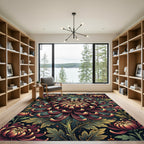 Dark Crimson Chrysanthemum Floral Botanical Art Rug