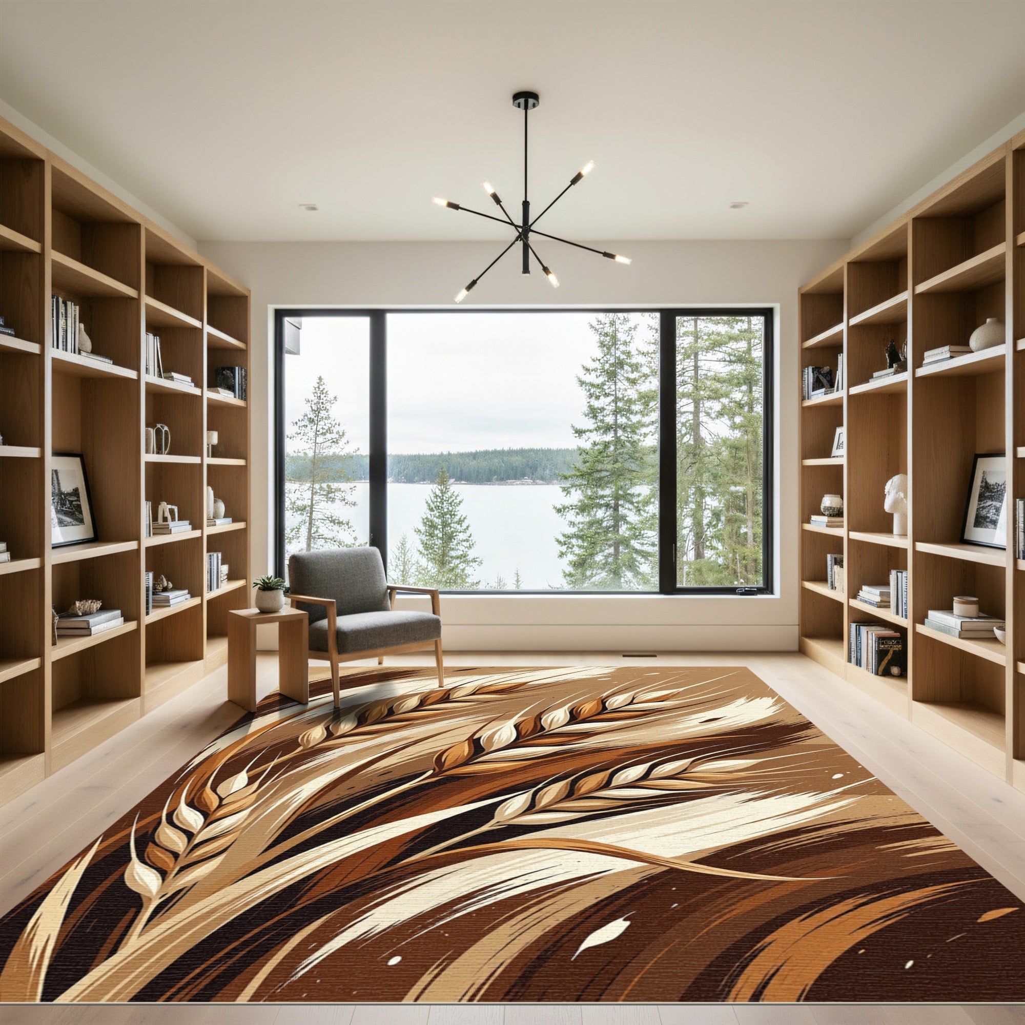 Earthy Wheat Ears Brushstrokes Rug