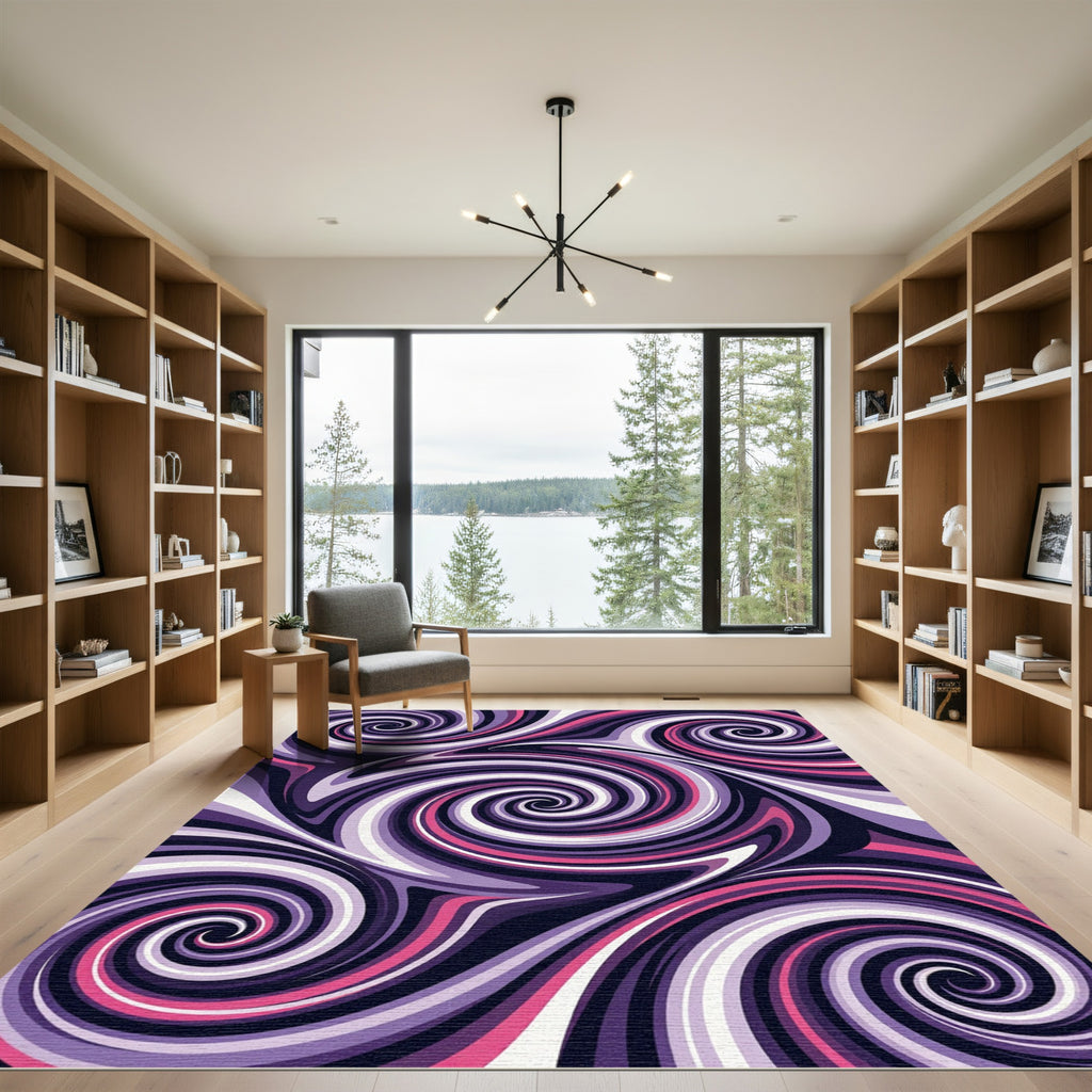 Vibrant Pink and Purple Swirl Vortex Rug