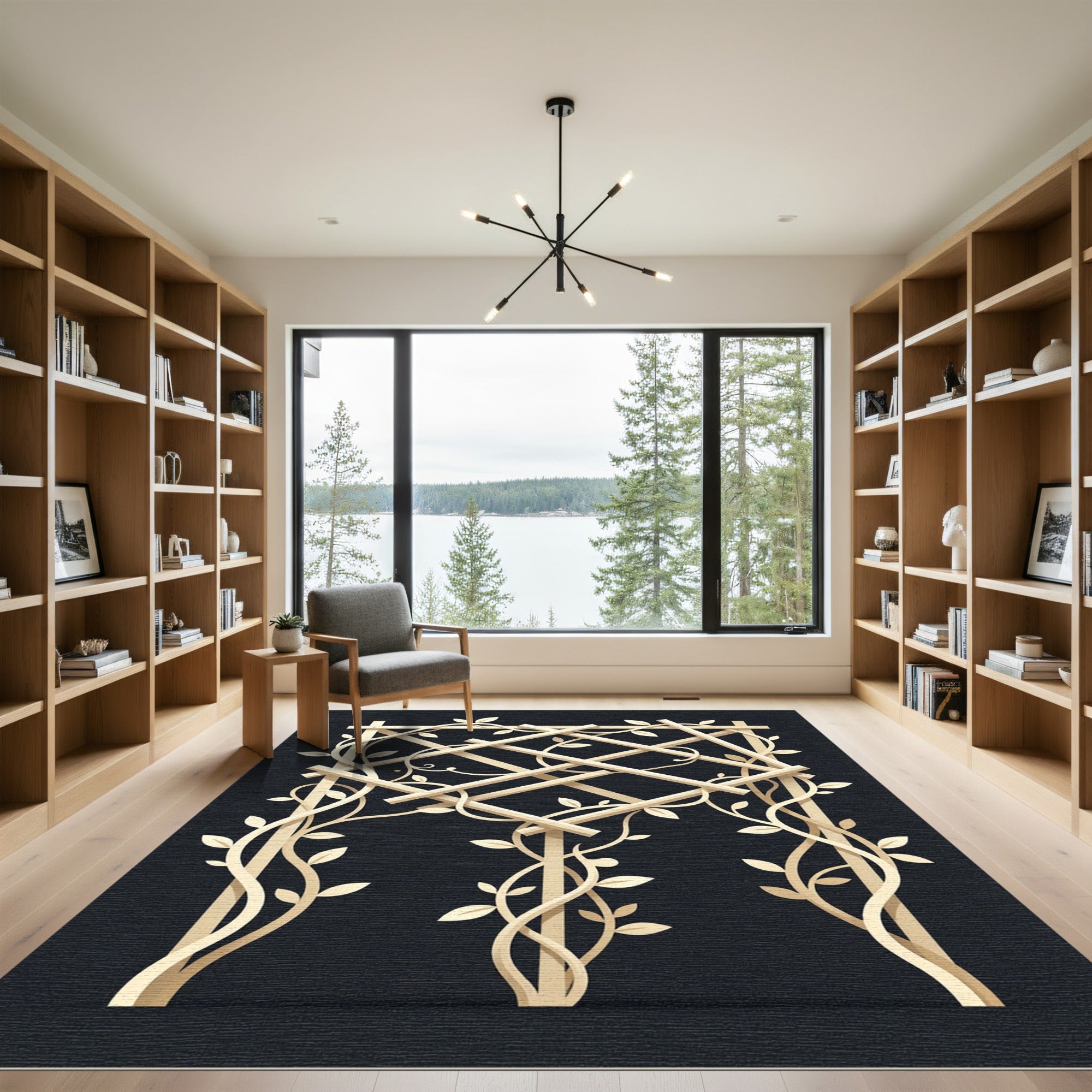 Beige Cream Trellis Vine Garden Art Rug