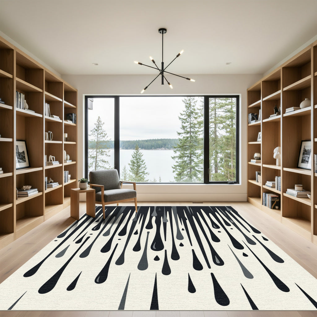 Monochromatic Dripping Ink Abstract Rug
