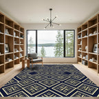 Golden Geometric Diamond Navy Tapestry Rug