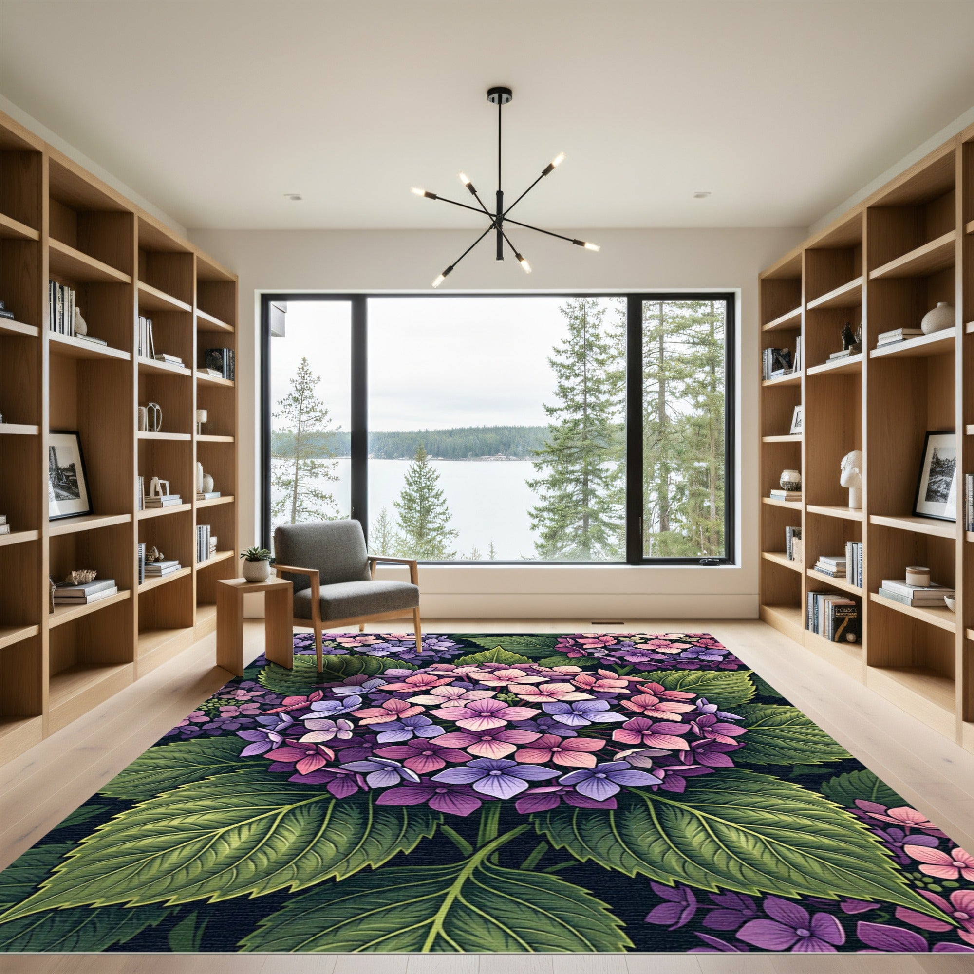 Vibrant Pastel Hydrangea Botanical Floral Rug