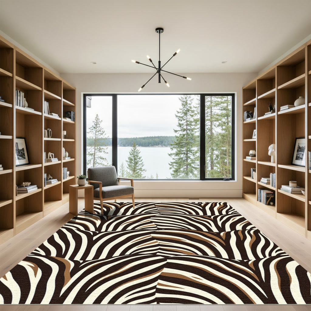 Modern Zebra Striped Earthy Tone Curve Rug