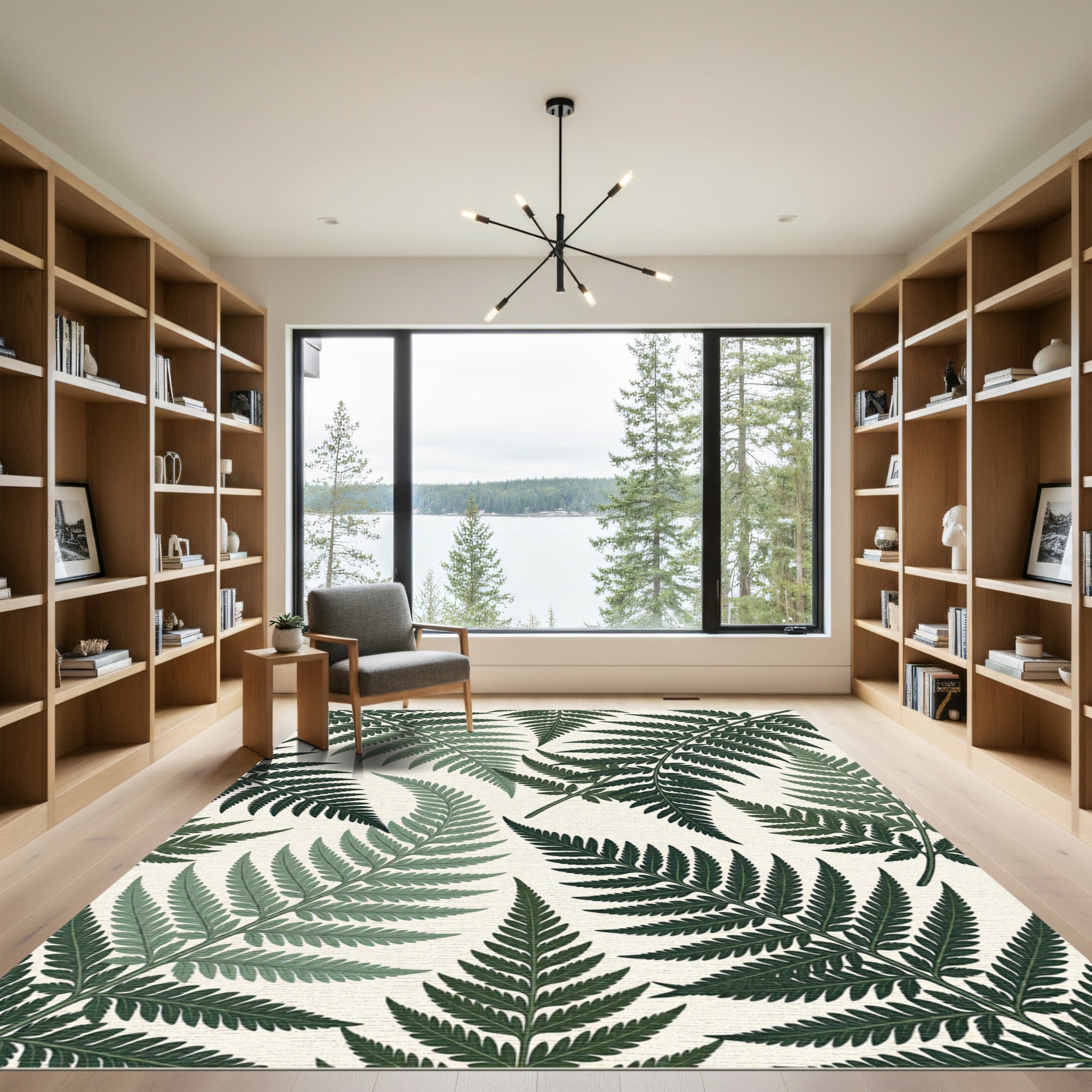 Lush Emerald Fern Leaf Foliage Rug
