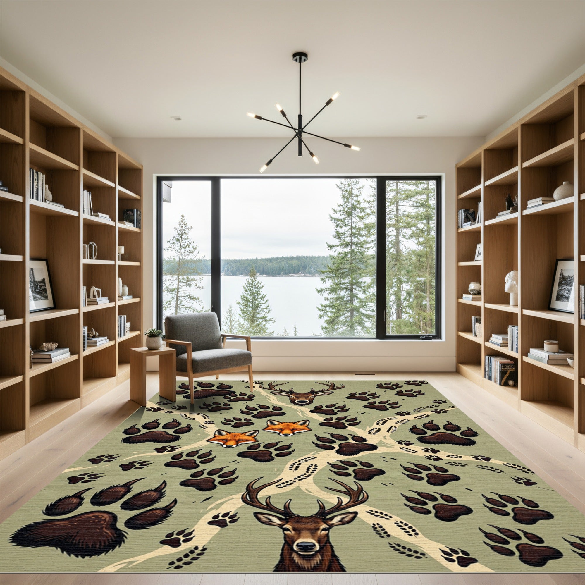 Rustic Forest Animal Paw Print Rug