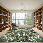 Elegant Sage Damask Scroll Leaf Illustration Rug