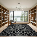 Elegant Black Scrollwork Fleur-de-lis Rug