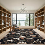 Black Gold Seashell Wave Art Rug