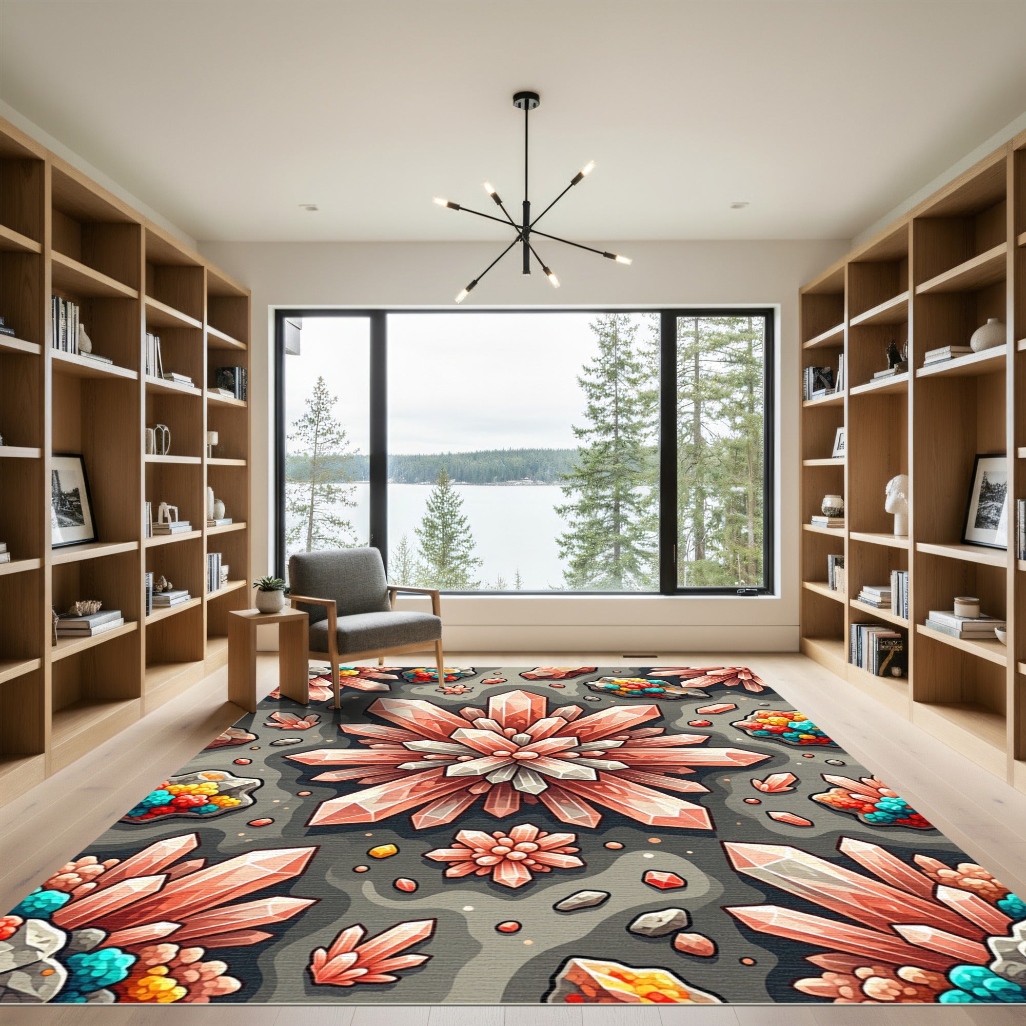 Radiant Peach Crystal Gemstone Cluster Rug