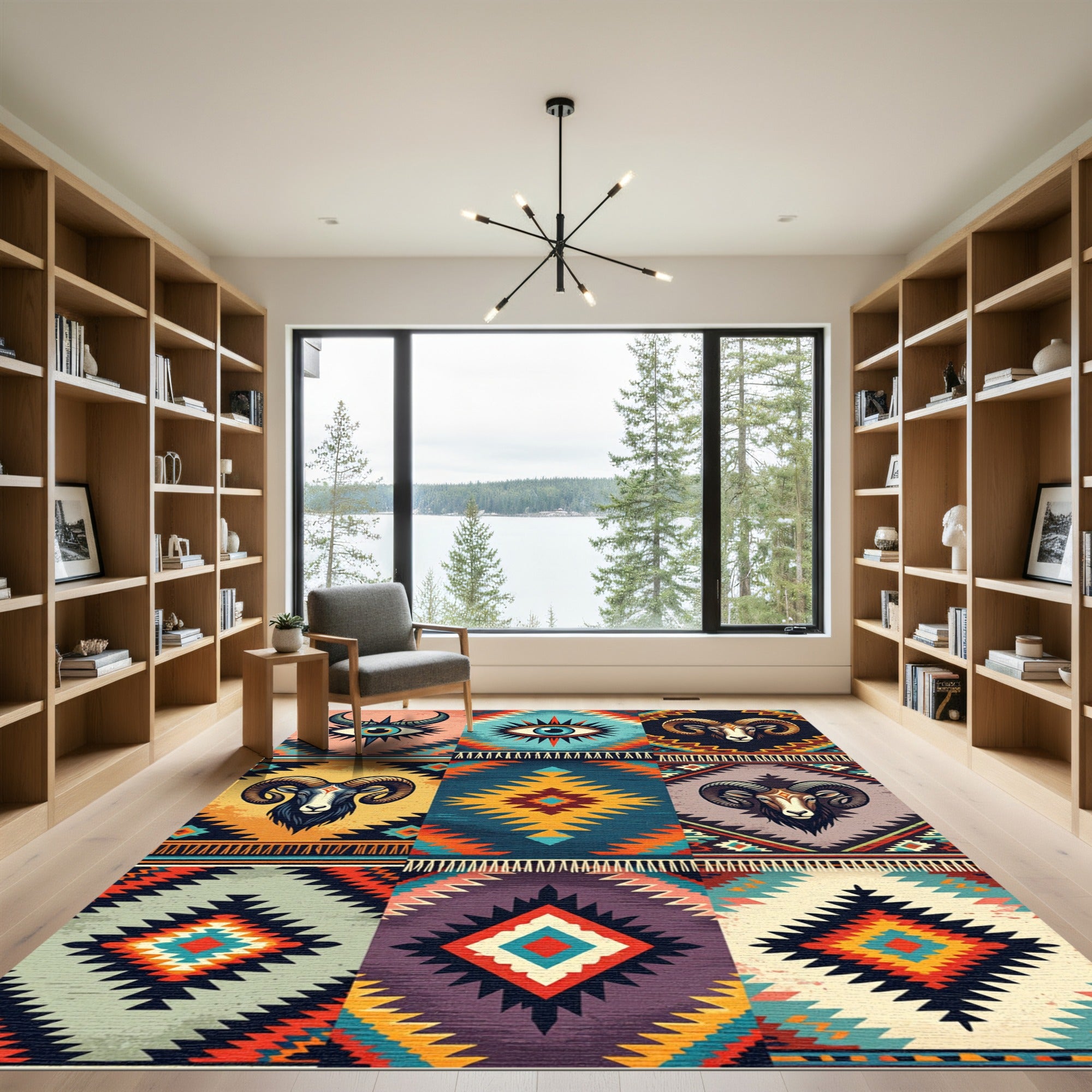 Tribal Ram Eye Geometric Southwest Art Rug