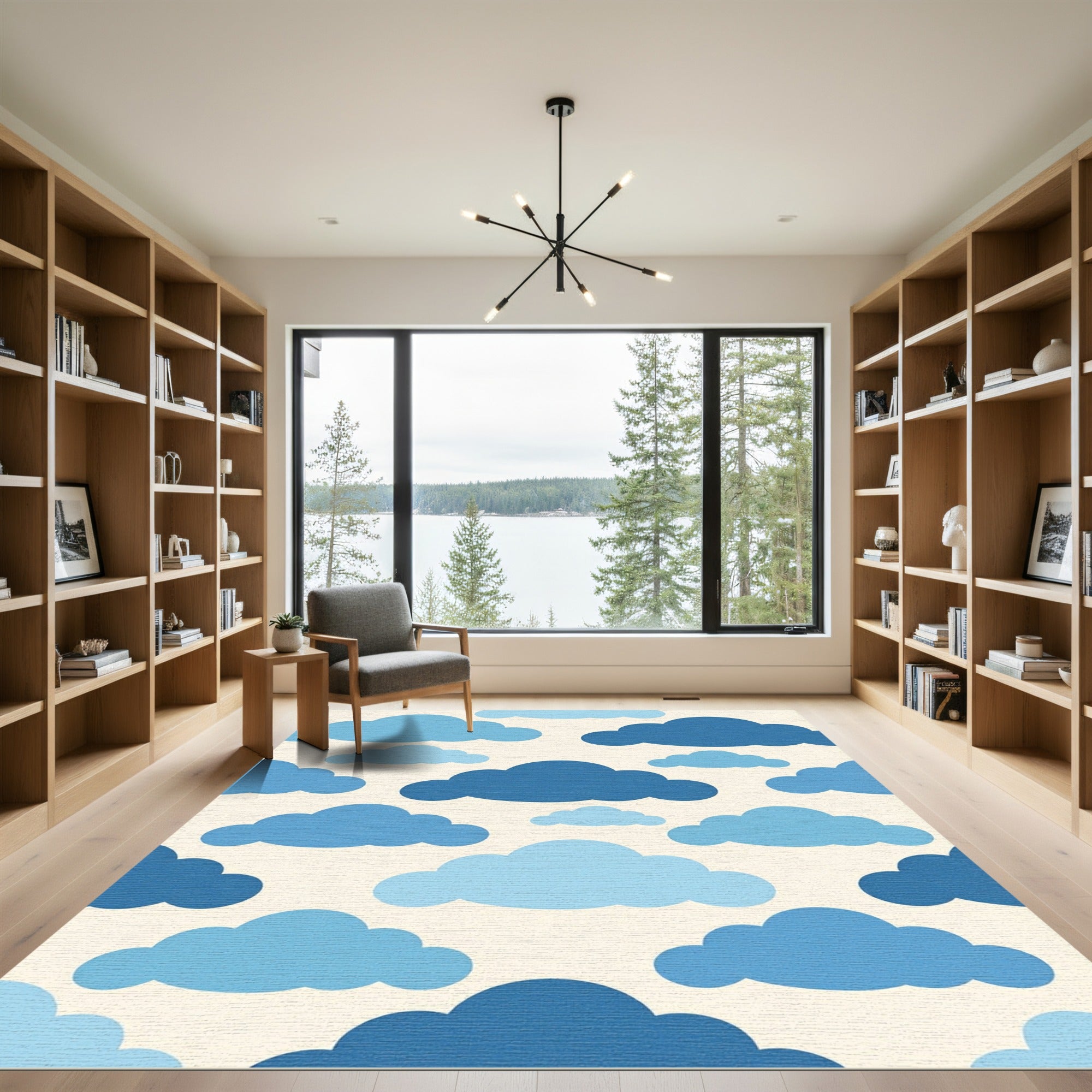 Playful Sky Blue Cloud Arrangement Rug