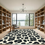 Black Gray Floral Animal Print Rug