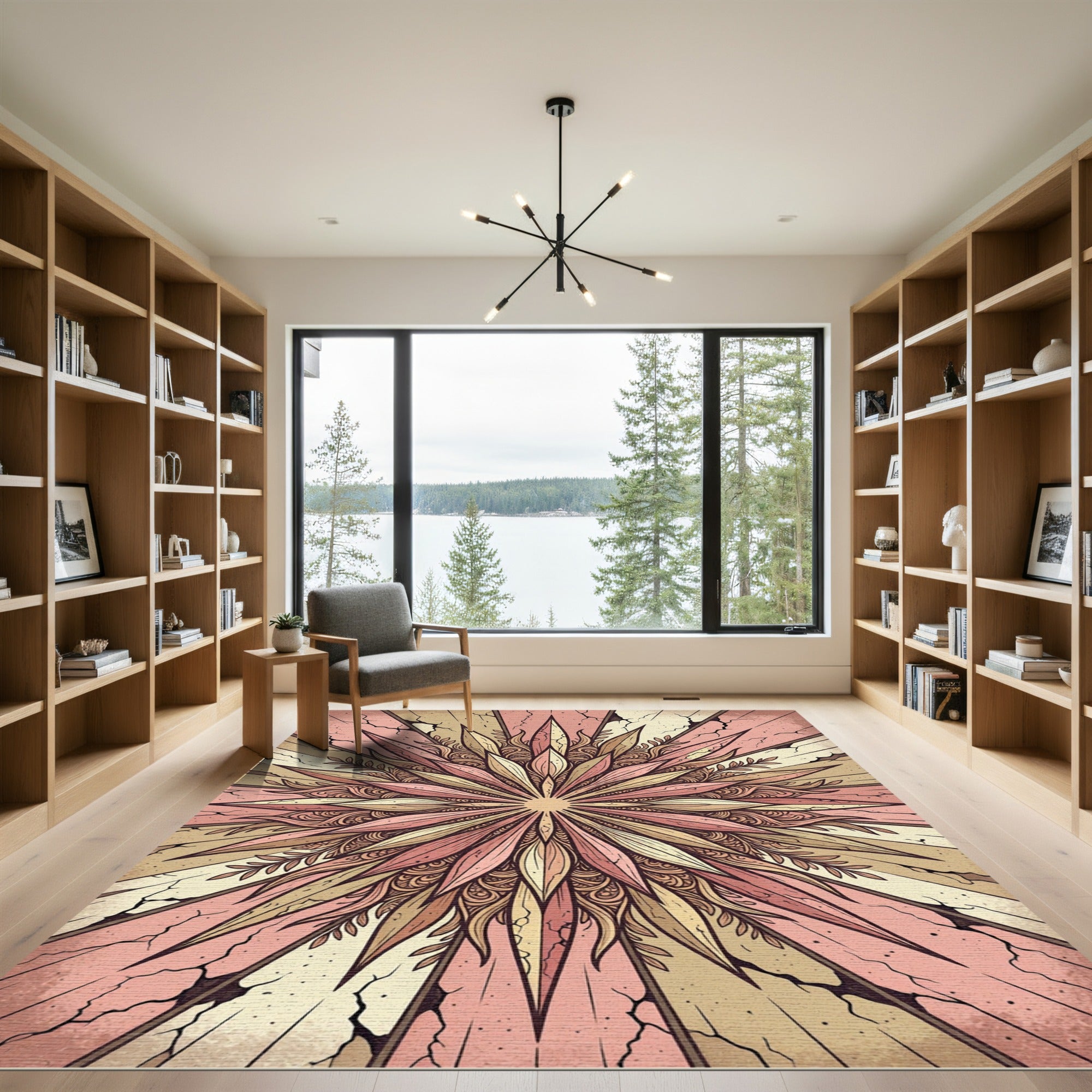 Retro Sunburst Floral Medallion Rug