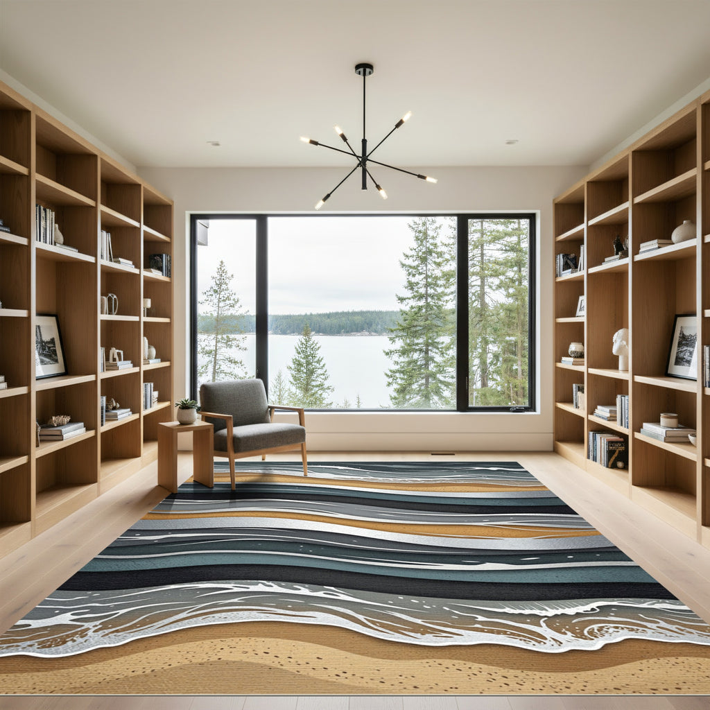 Modern Abstract Golden Sand Tidal Wave Rug