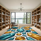 Teal Gold Gemstone Collage Rug