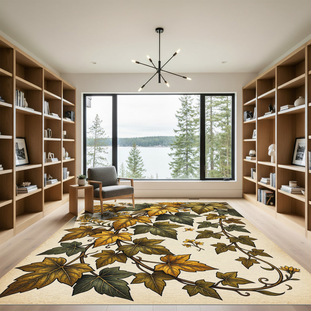 Autumnal Gold Ivy Foliage Art Rug
