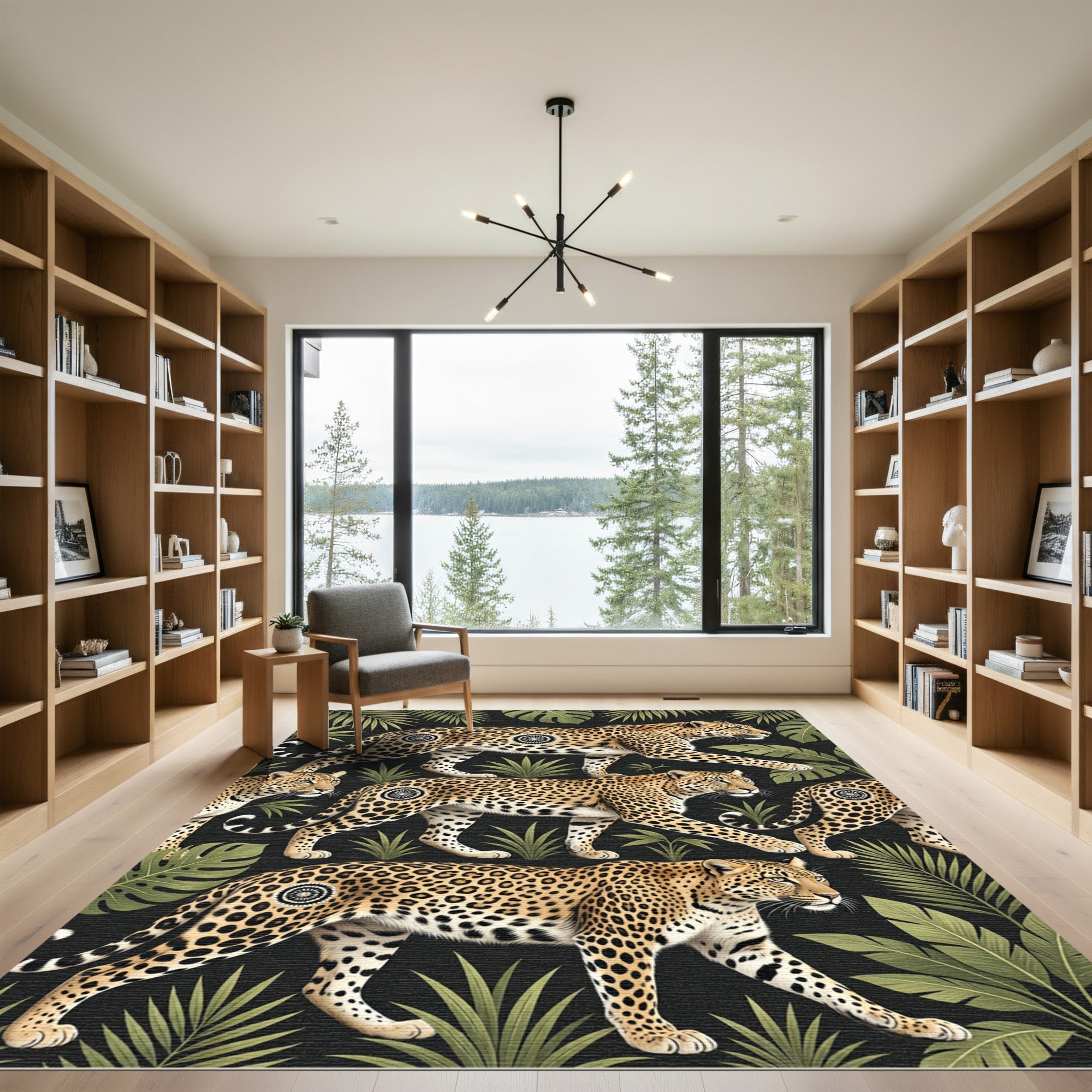 Lush Tropical Leopard Jungle Foliage Rug