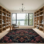 Ornate Crimson Gold Scrolls Damask Rug