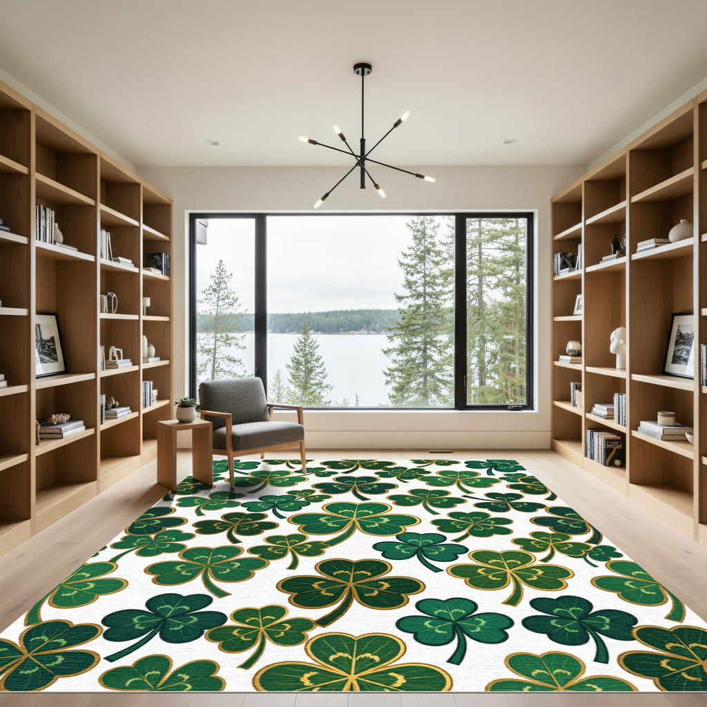 Golden Shamrock Clover Botanical Illustration Rug