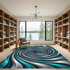 Metallic Teal and Silver Spiraling Vortex Rug
