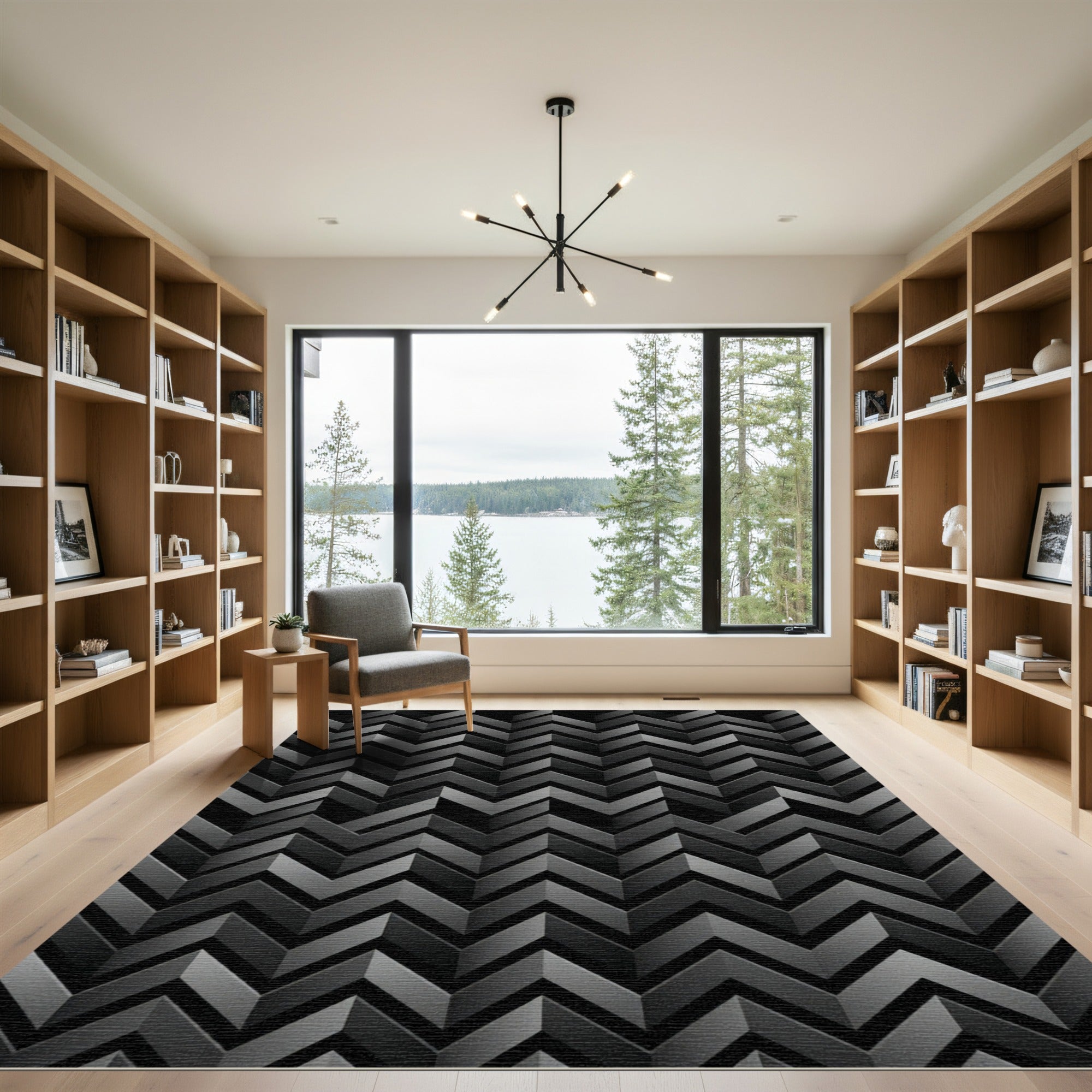 Dark Gray Chevron 3D Effect Rug
