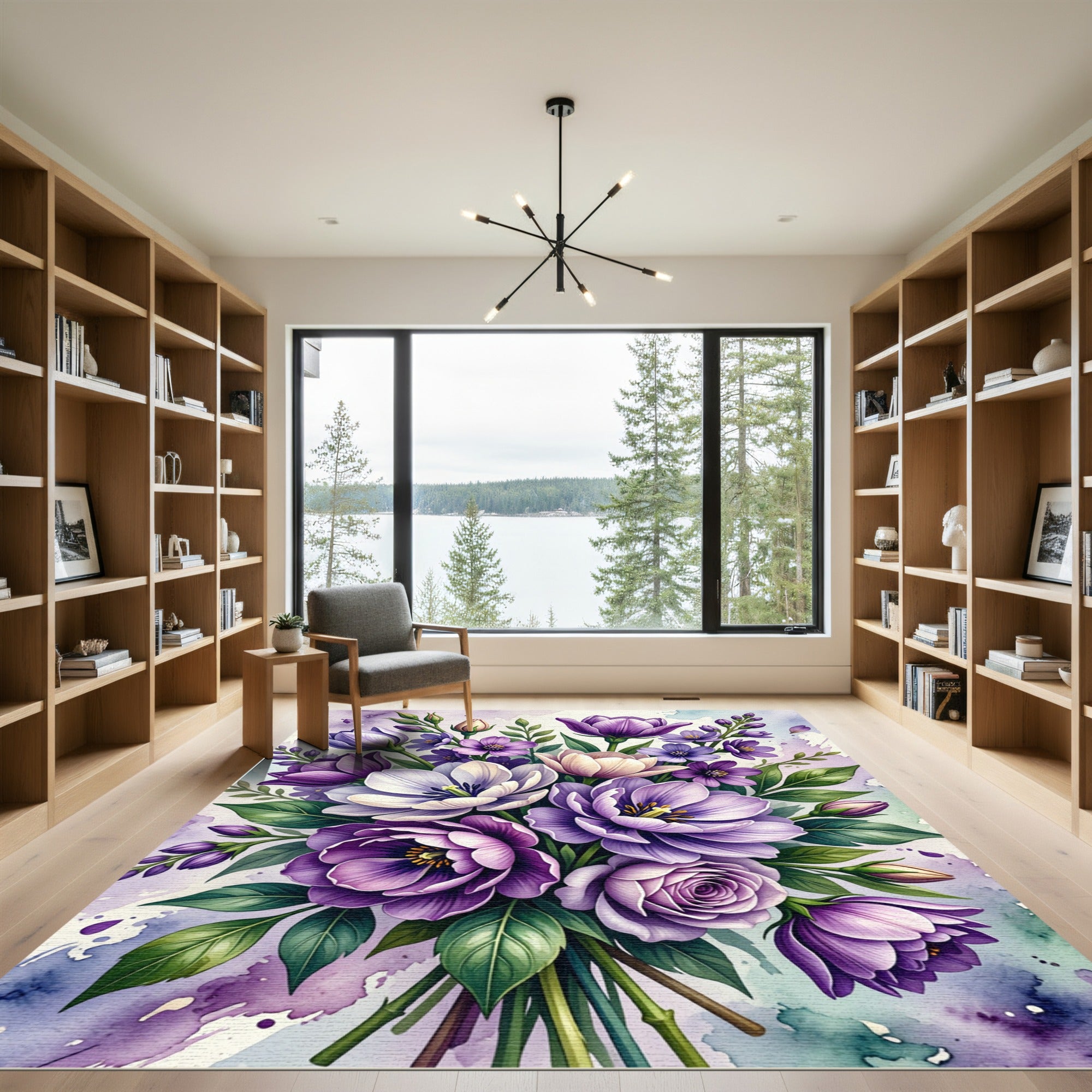 Amethyst Floral Bouquet Watercolor Lush Rug