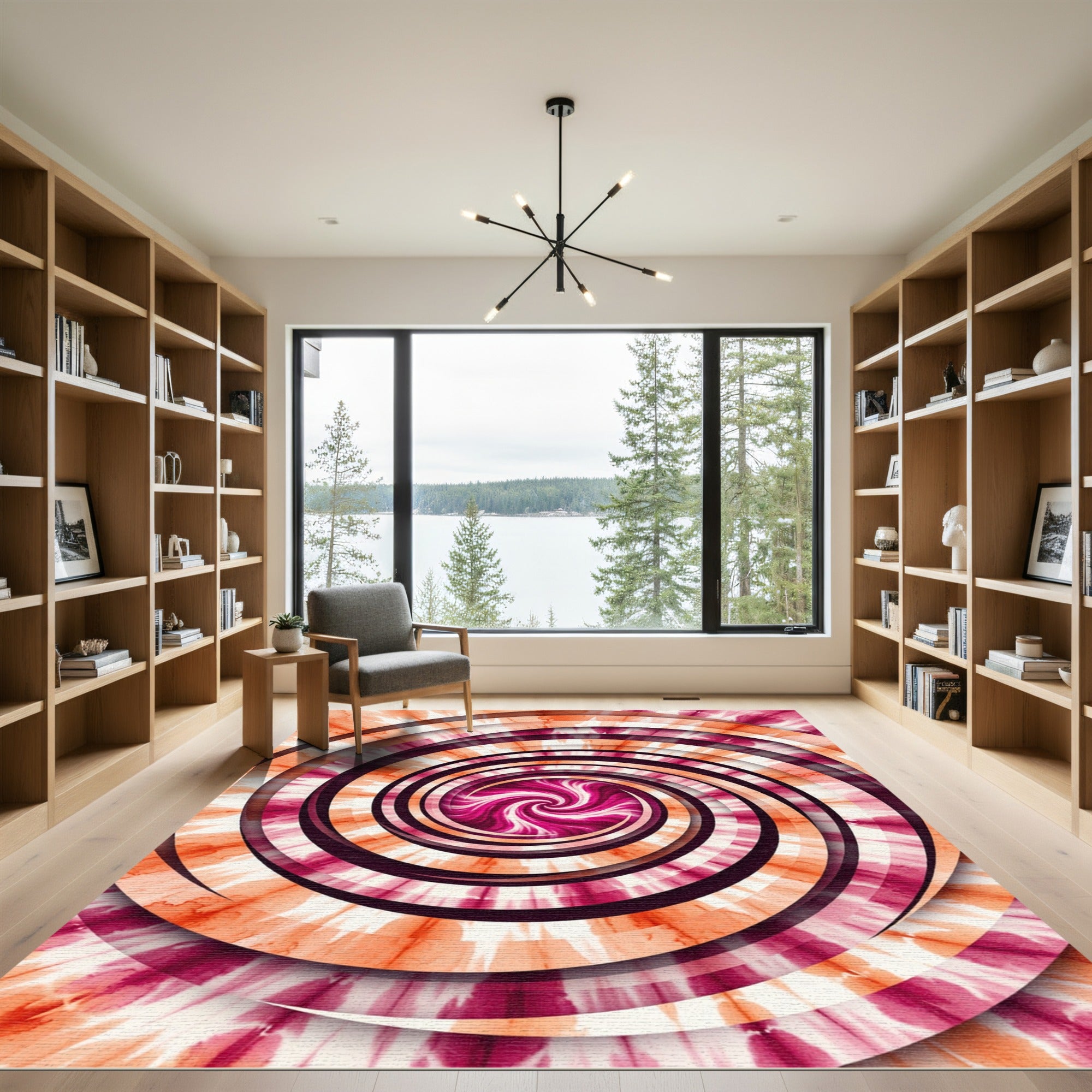 Vivid Magenta Orange Swirl Funnel Rug