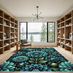 Teal Botanical Dhalia Blooms Rug