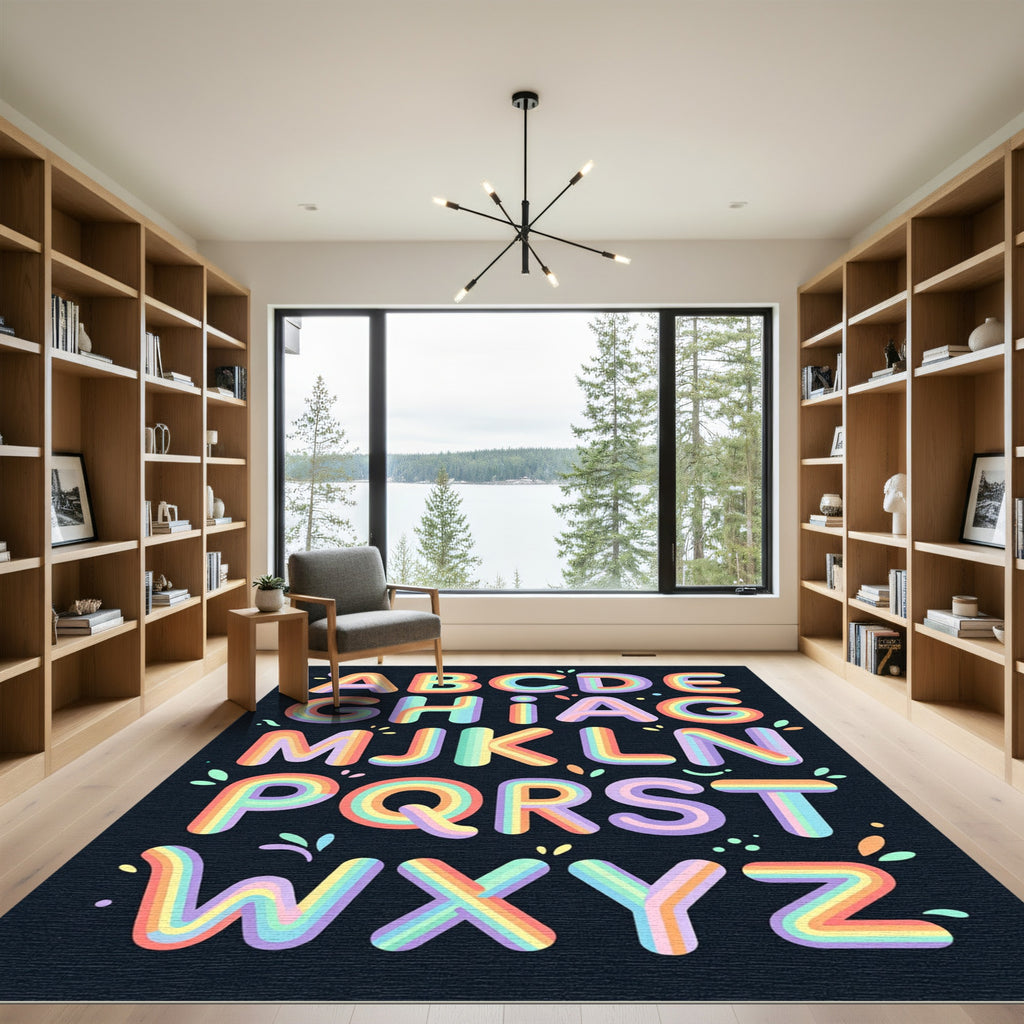 Vibrant Rainbow Alphabet Letter Art Wall Rug