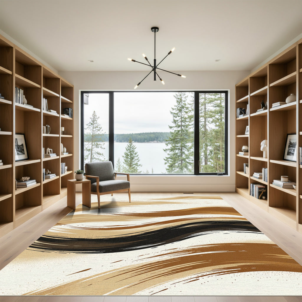 Rich Brown Brushstroke Flow Rug