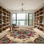 Vintage Pomegranate and Chrysanthemum Floral Medallion Rug
