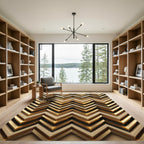 Metallic Gold Geometric Chevron Wave Rug