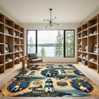 Nautical Beagle Lighthouse Navy Crest Rug