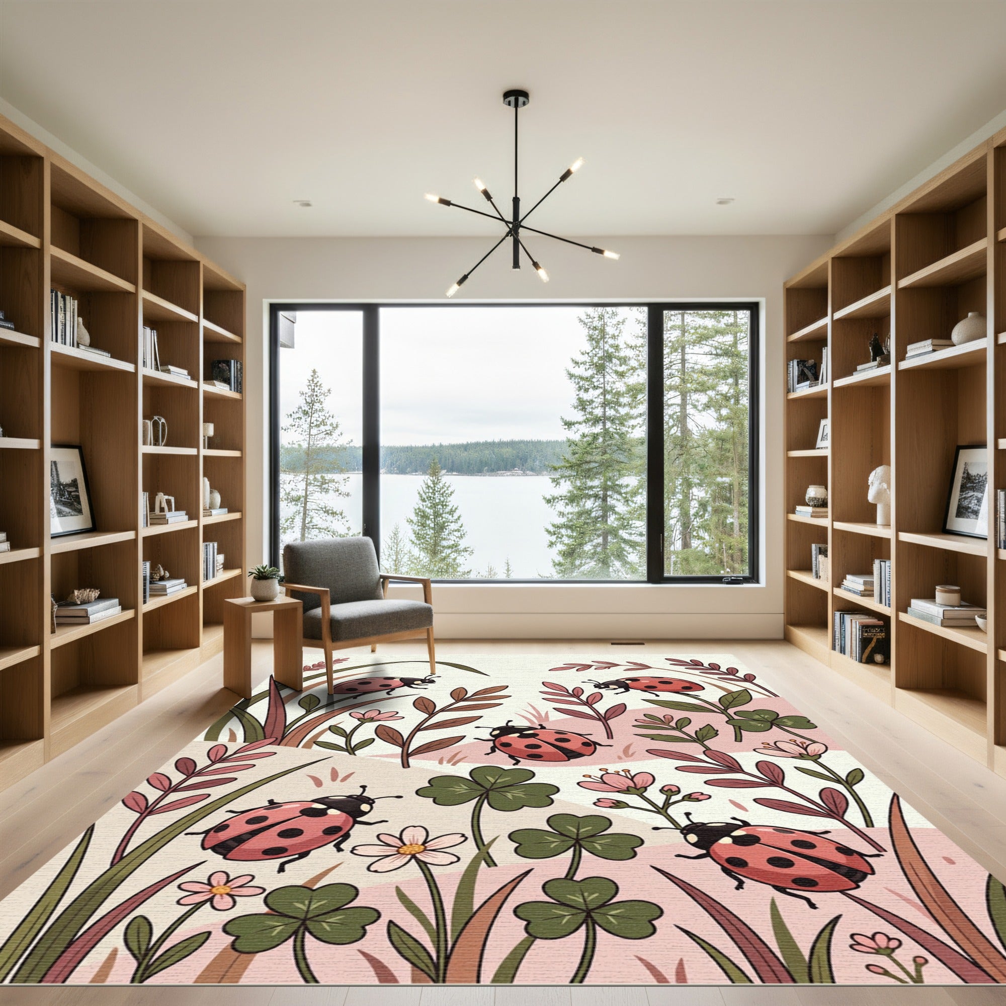 Whimsical Ladybug Floral Garden Meadow Rug