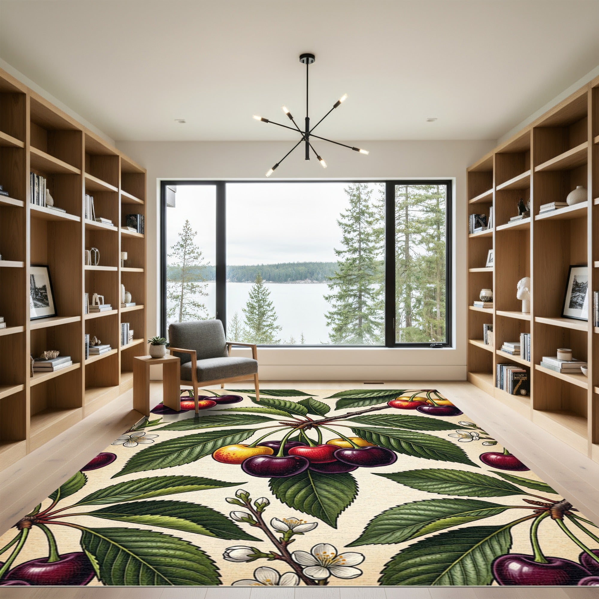 Vintage Botanical Cherry Orchard Illustration Rug