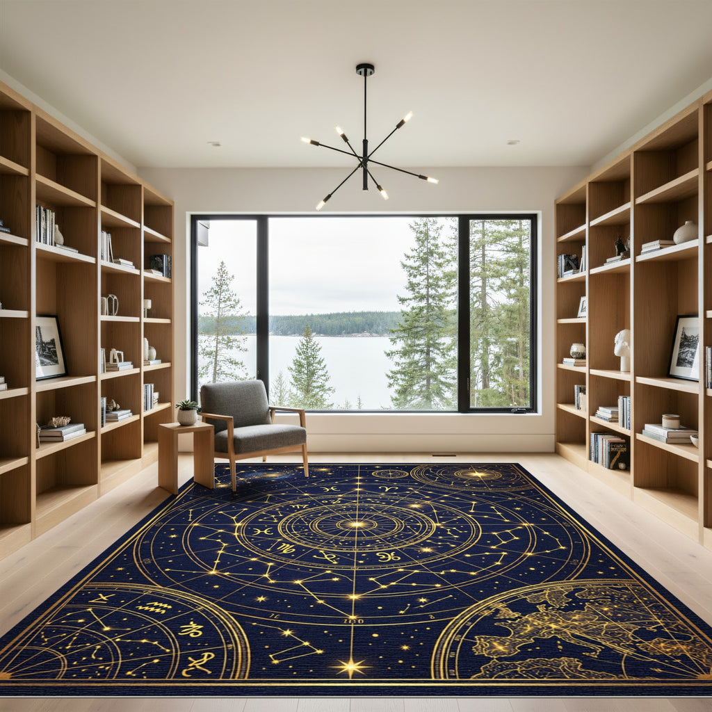 Golden Celestial Zodiac Constellation Map Area Rug