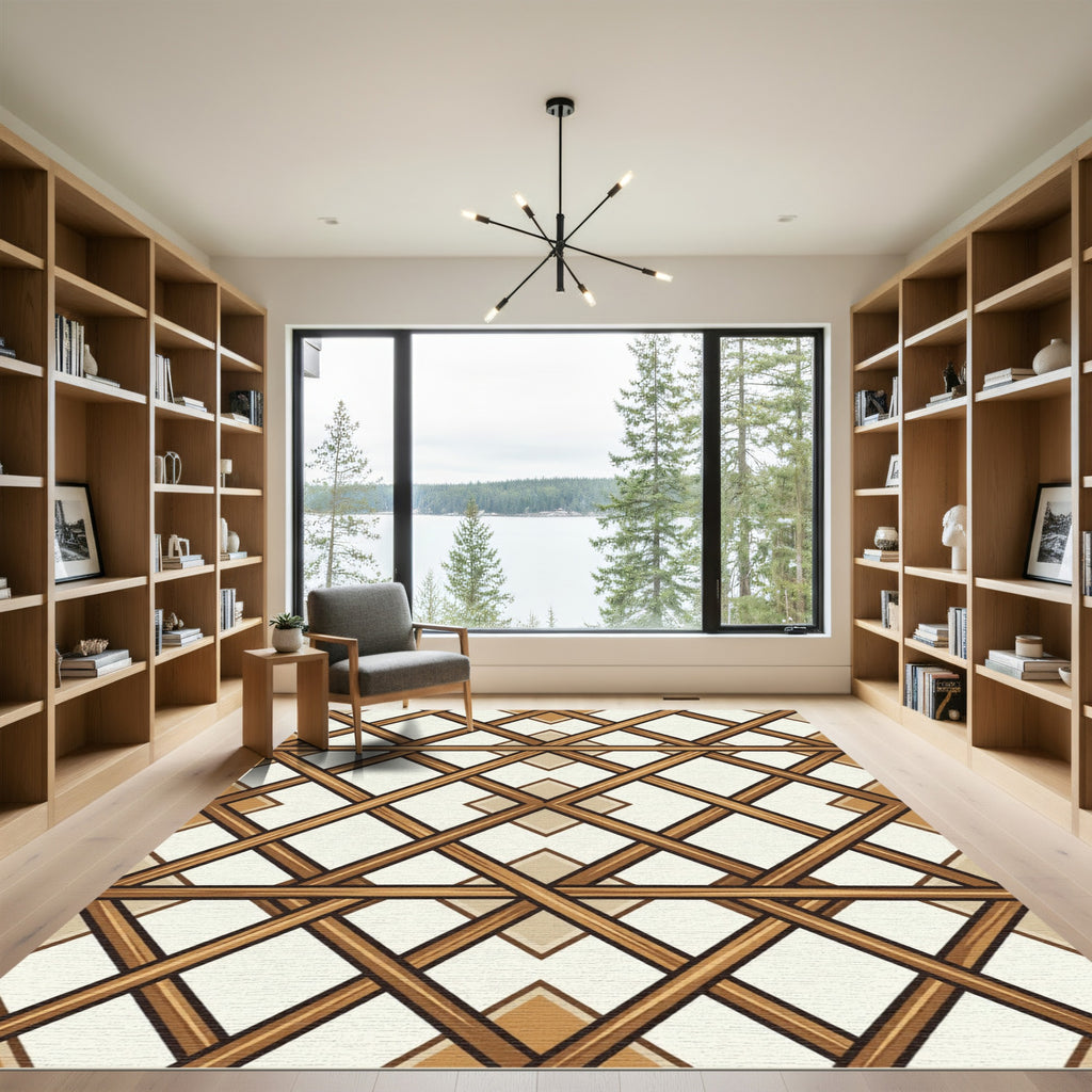 Geometric Beige and Brown Lattice Rug
