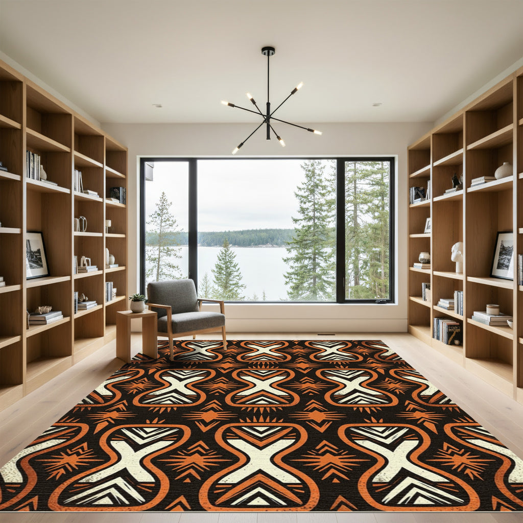 Geometric Terracotta Tribal Hourglass Earthy Rug