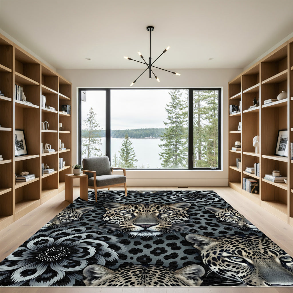 Gray Leopard Flower Collage Rug