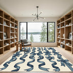 Elegant Blue Ribbon Bow Vertical Stripe Rug